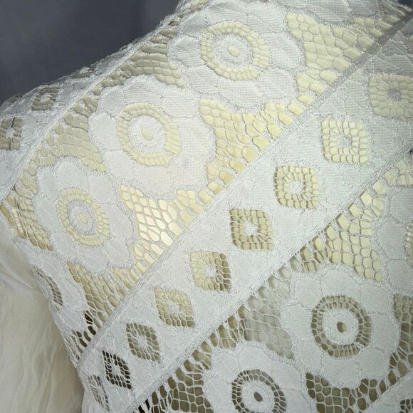 Made in Italy 100% Silk Lace Boho Blouse Sheer Bell Sleeve Peasant Top Romantic - Picture 7 of 15